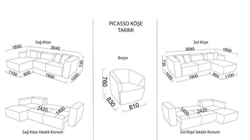 Picasso Sectional (Oscar White) 5 Pieces & Chair - Lara FurnitureSleeper Sectional