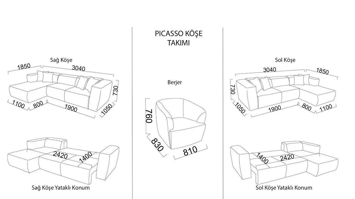 Picasso Sectional (Oscar White) 5 Pieces & Chair - Gate FurnitureSleeper Sectional