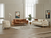 Pierra 3-pieces (Sofa & Loveseat & Chair) Livingroom in Cream - Brown - 200-SIM-PIE-CALVE03-CALVE10-321