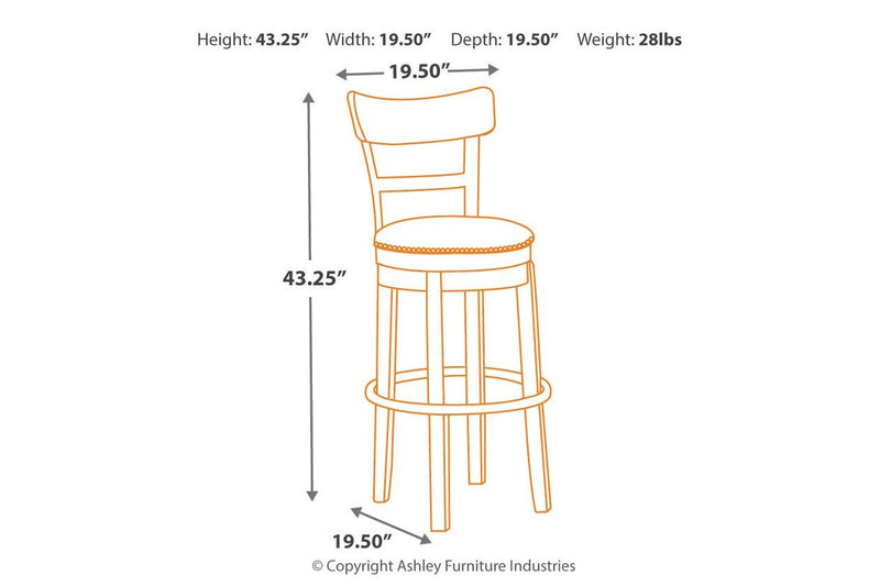 Pinnadel Light Brown Bar Height Bar Stool - Lara FurnitureBarstool