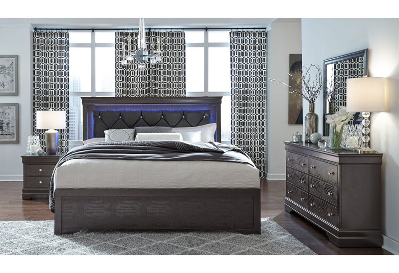 Pompei Metallic Grey Full Bed With Led - POMPEI-GR-FB-N