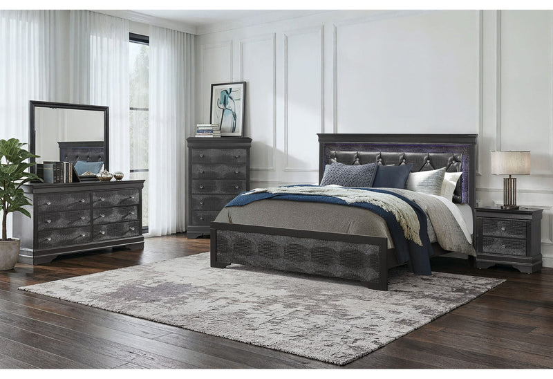 Pompei Metallic Grey King Bed Group With Led - POMPEI-GR-KBG-N