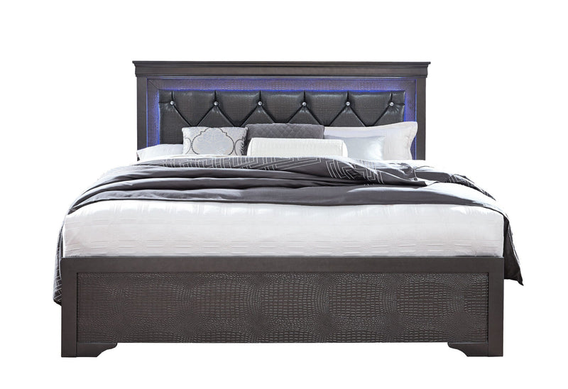 Pompei Metallic Grey King Bed With Led - POMPEI-GR-KB-N