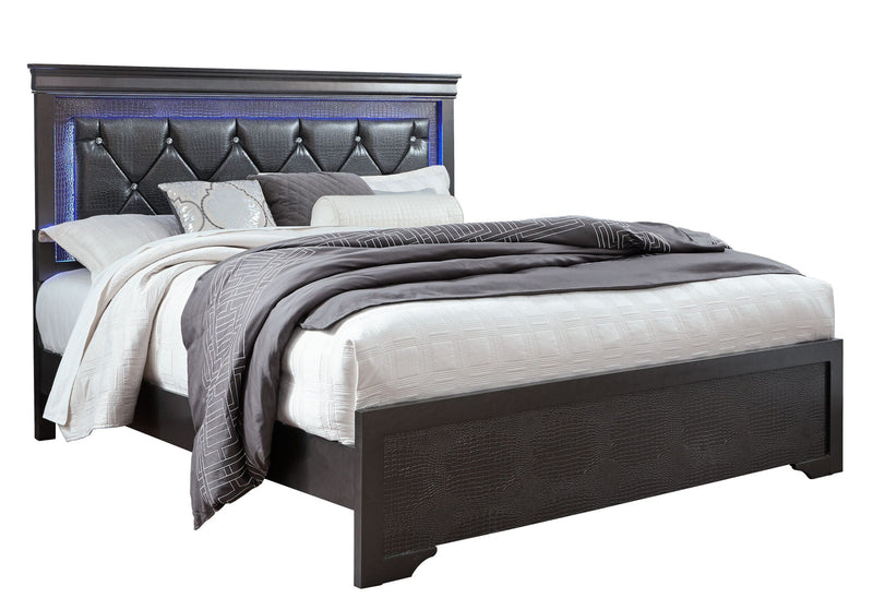 Pompei Metallic Grey King Bed With Led - POMPEI-GR-KB-N