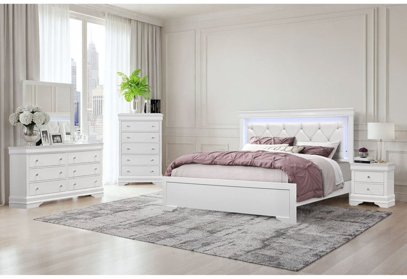 Pompei Metallic White Full Bed Group With Led - POMPEI-WH-FBG-N