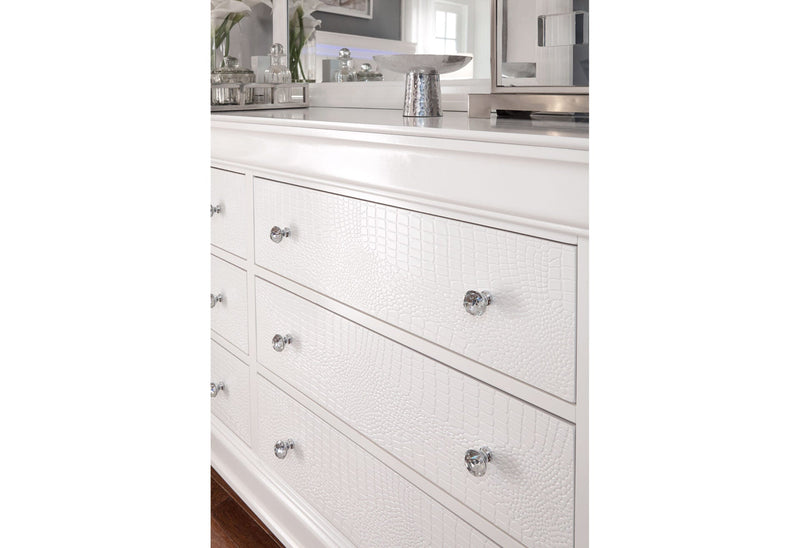 Pompei Metallic White Queen Bed Group With Led - POMPEI-WH-QBG-N