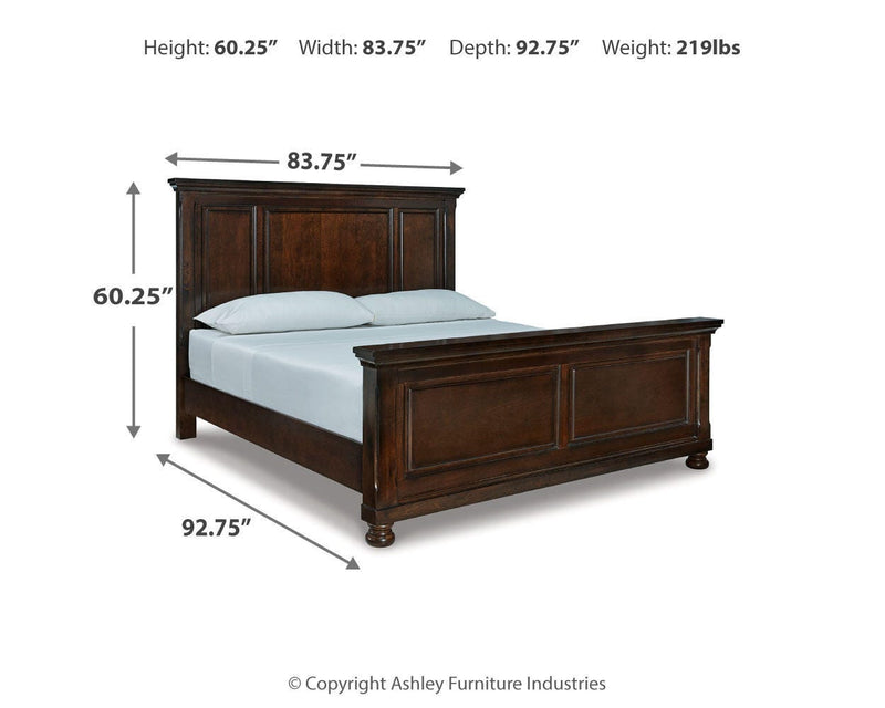 Porter California King Panel Bed with Mirrored Dresser and 2 Nightstands in Rustic Brown - PKG006270