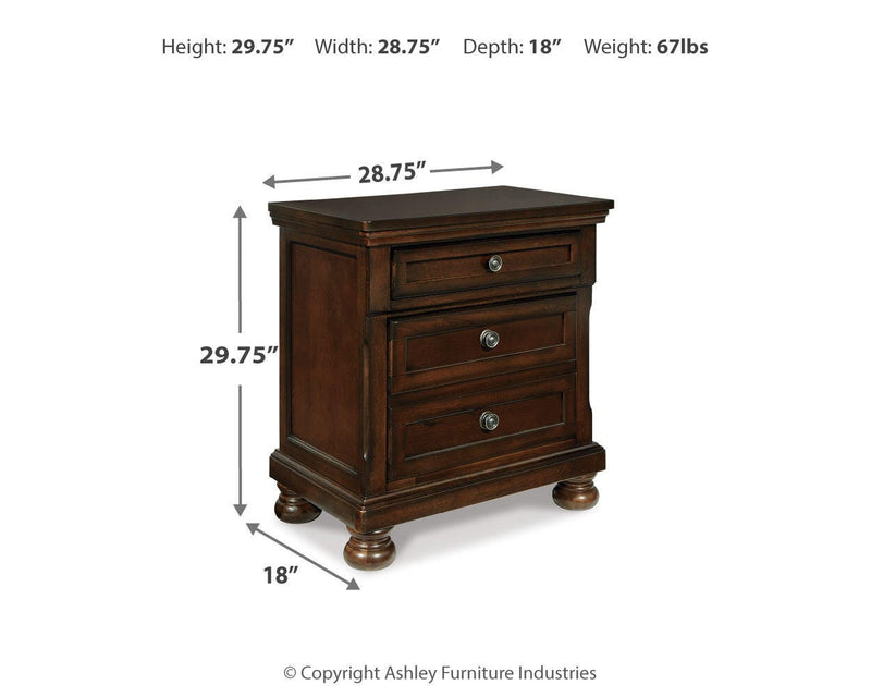 Porter California King Panel Bed with Mirrored Dresser and 2 Nightstands in Rustic Brown - PKG006270