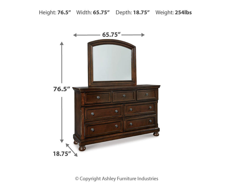 Porter King Panel Bed with Mirrored Dresser and 2 Nightstands in Rustic Brown - PKG006223
