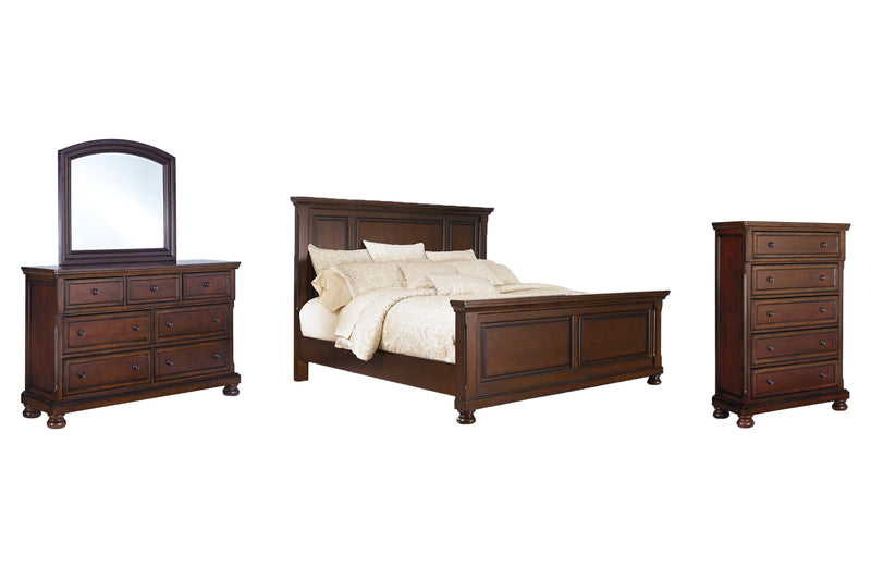 Porter King Panel Bed with Mirrored Dresser and Chest in Rustic Brown - PKG006249