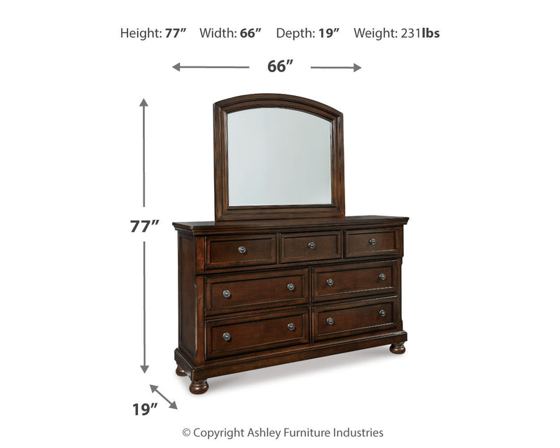 Porter Queen Panel Bed with Mirrored Dresser and Chest in Rustic Brown - PKG006288