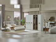 Prag Max Bedroom (Queen Frame With Headboard & Dresser With Mirror & Ottoman & 2 Nightstand) - 200-MAX-PRA-150-QB-SET