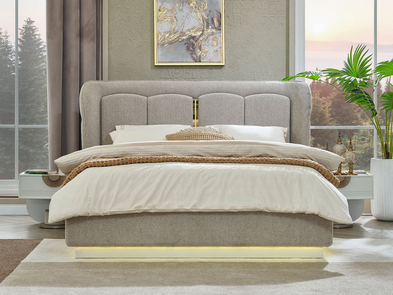 Prag Max Bedroom (Queen Frame With Headboard & Dresser With Mirror & Ottoman & 2 Nightstand) - 200-MAX-PRA-150-QB-SET