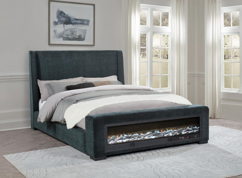 Preston Upholstered Eastern King Audio Flame Visualizer Bed Dark Blue - 305821KE