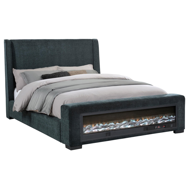 Preston Upholstered Eastern King Audio Flame Visualizer Bed Dark Blue - 305821KE