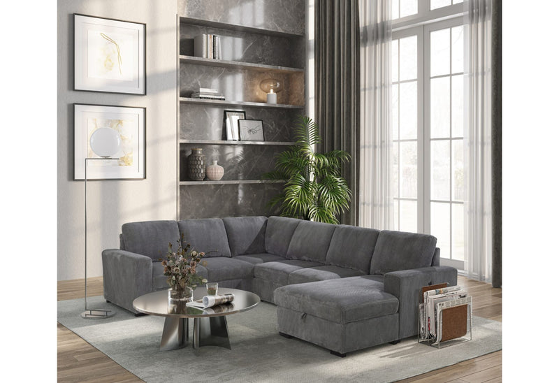 U2660 Grey Sectional W/Pull Out Sofa Bed - U2660-1-GREY-SECTIONAL W/ PULLOUT