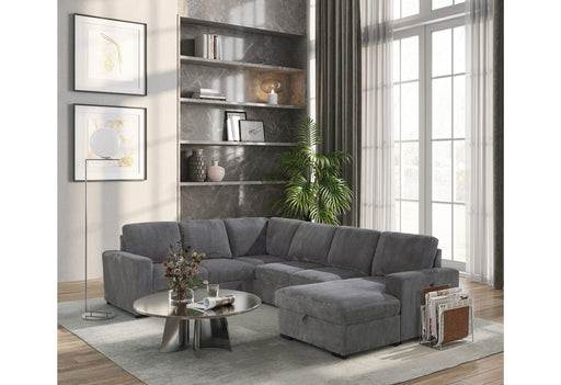 U2660 Grey Sectional W/Pull Out Sofa Bed - U2660-1-GREY-SECTIONAL W/ PULLOUT