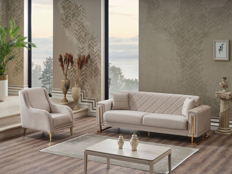 Quatro 3-pieces (Sofa & Loveseat & Chair) Livingroom in Cream - 200-SER-QUA-VELVET938-321