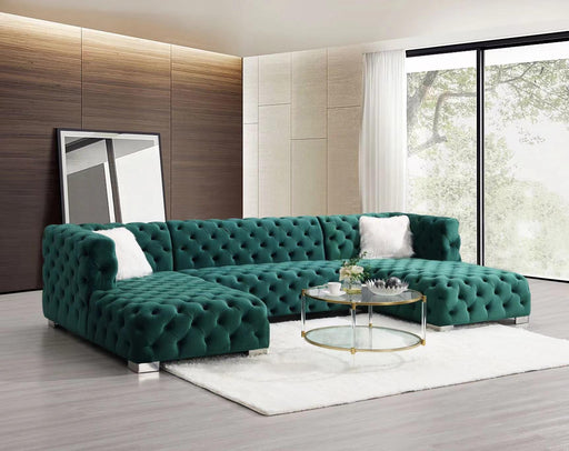 Quinn 3 PC GREEN VELVET SECTIONAL - L708-GREEN-3PC Sectional