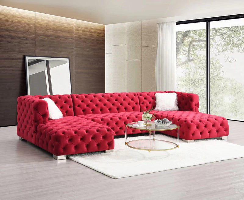 Quinn 3 PC RED VELVET SECTIONAL - L707-RED-3PC Sectional
