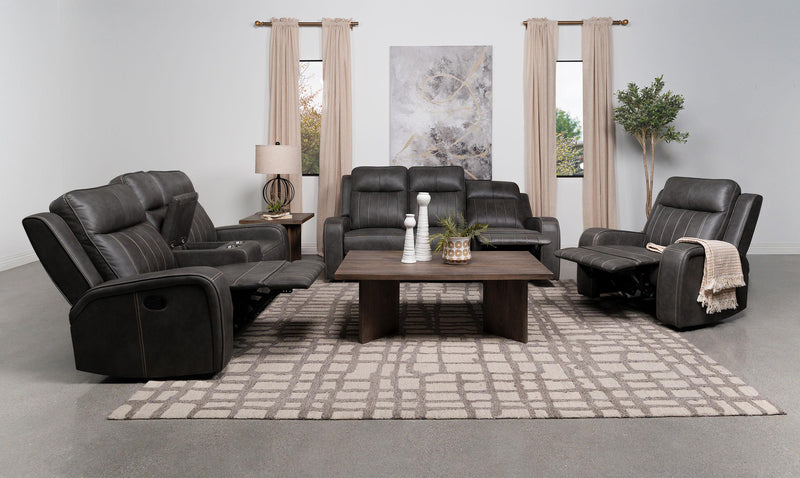 Raelynn 3-piece Upholstered Reclining Sofa Set Grey - 603191-S3