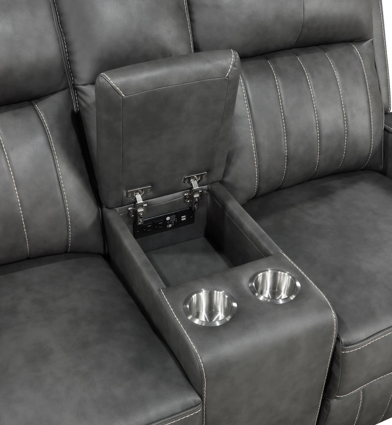 Raelynn Upholstered Track Arm Motion Loveseat Grey - 603192