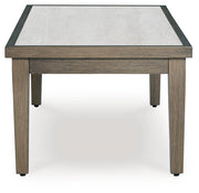 Rainier Ranch Outdoor Loveseat and 2 Chairs with Coffee Table in Brown/Beige from Ashley - Lara Furniture