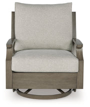 Rainier Ranch Outdoor Loveseat and 2 Chairs with Coffee Table in Brown/Beige from Ashley - Lara Furniture