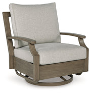 Rainier Ranch Outdoor Loveseat and 2 Chairs with Coffee Table in Brown/Beige from Ashley - Lara Furniture