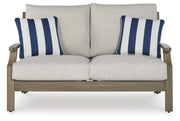 Rainier Ranch Outdoor Sofa and Loveseat in Brown/Beige from Ashley - Lara Furniture