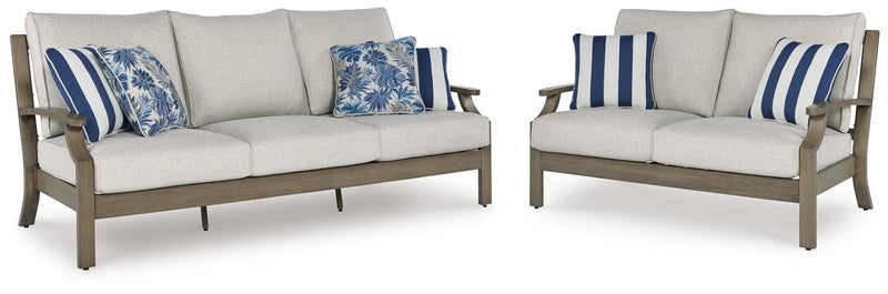 Rainier Ranch Outdoor Sofa and Loveseat in Brown/Beige from Ashley - Lara Furniture