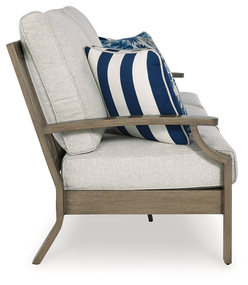 Rainier Ranch Outdoor Sofa and Loveseat in Brown/Beige from Ashley - Lara Furniture