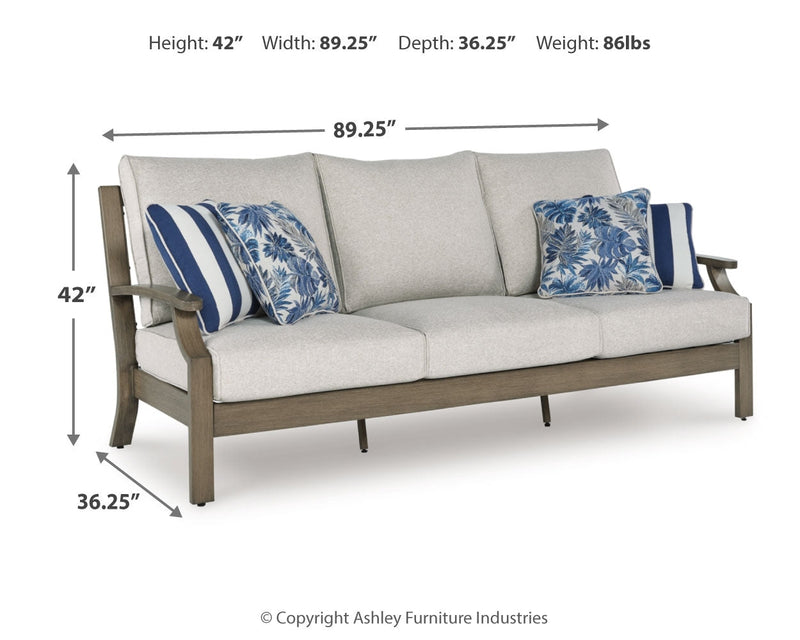 Rainier Ranch Outdoor Sofa and Loveseat with Coffee Table in Brown/Beige from Ashley - Lara Furniture