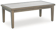Rainier Ranch Outdoor Sofa and Loveseat with Coffee Table in Brown/Beige from Ashley - Lara Furniture