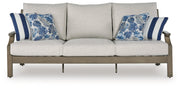 Rainier Ranch Outdoor Sofa and Loveseat with Coffee Table in Brown/Beige from Ashley - Lara Furniture