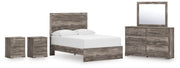Ralinksi Full Panel Bed with Mirrored Dresser and 2 Nightstands in Gray from Ashley - Lara Furniture