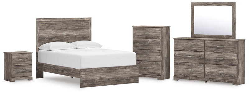 Ralinksi Full Panel Bed with Mirrored Dresser, Chest and Nightstand in Gray from Ashley - Lara Furniture