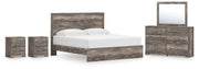 Ralinksi King Panel Bed with Mirrored Dresser and 2 Nightstands in Gray from Ashley - Lara Furniture
