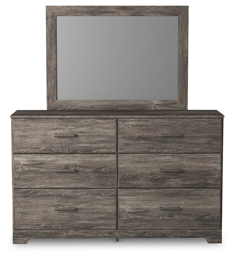 Ralinksi King Panel Bed with Mirrored Dresser and Chest in Gray from Ashley - Lara Furniture