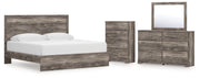Ralinksi King Panel Bed with Mirrored Dresser and Chest in Gray from Ashley - Lara Furniture