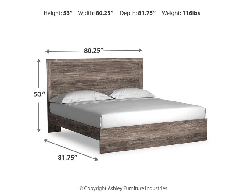 Ralinksi King Panel Bed with Mirrored Dresser and Chest in Gray from Ashley - Lara Furniture
