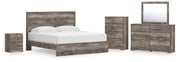 Ralinksi King Panel Bed with Mirrored Dresser, Chest and Nightstand in Gray from Ashley - Lara Furniture