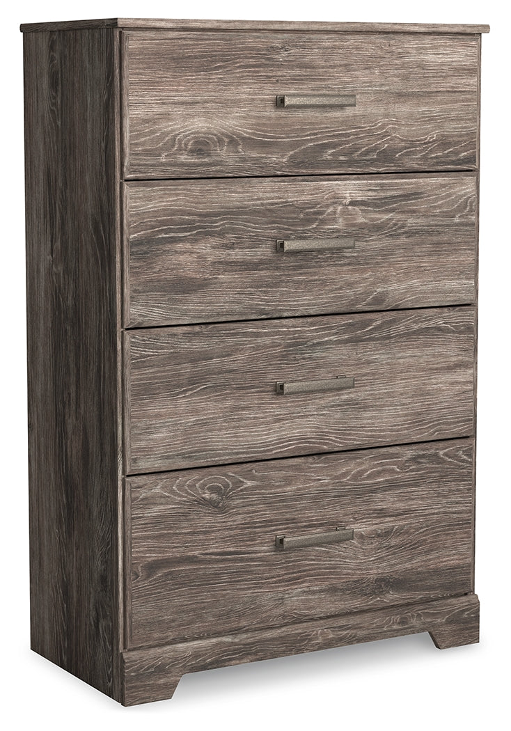 Ralinksi King Panel Bed with Mirrored Dresser, Chest and Nightstand in Gray from Ashley - Lara Furniture