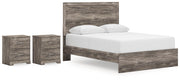 Ralinksi Queen Panel Bed with 2 Nightstands in Gray from Ashley - Lara Furniture