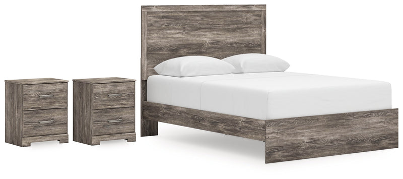 Ralinksi Queen Panel Bed with 2 Nightstands in Gray from Ashley - Lara Furniture