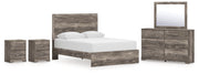 Ralinksi Queen Panel Bed with Mirrored Dresser and 2 Nightstands in Gray from Ashley - Lara Furniture