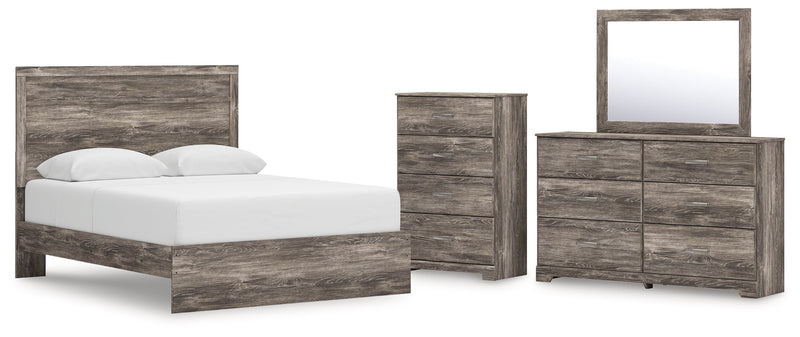 Ralinksi Queen Panel Bed with Mirrored Dresser and Chest in Gray from Ashley - Lara Furniture