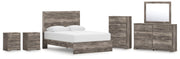 Ralinksi Queen Panel Bed with Mirrored Dresser, Chest and 2 Nightstands in Gray from Ashley - Lara Furniture
