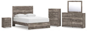 Ralinksi Queen Panel Bed with Mirrored Dresser, Chest and Nightstand in Gray from Ashley - Lara Furniture