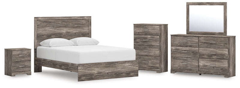Ralinksi Queen Panel Bed with Mirrored Dresser, Chest and Nightstand in Gray from Ashley - Lara Furniture